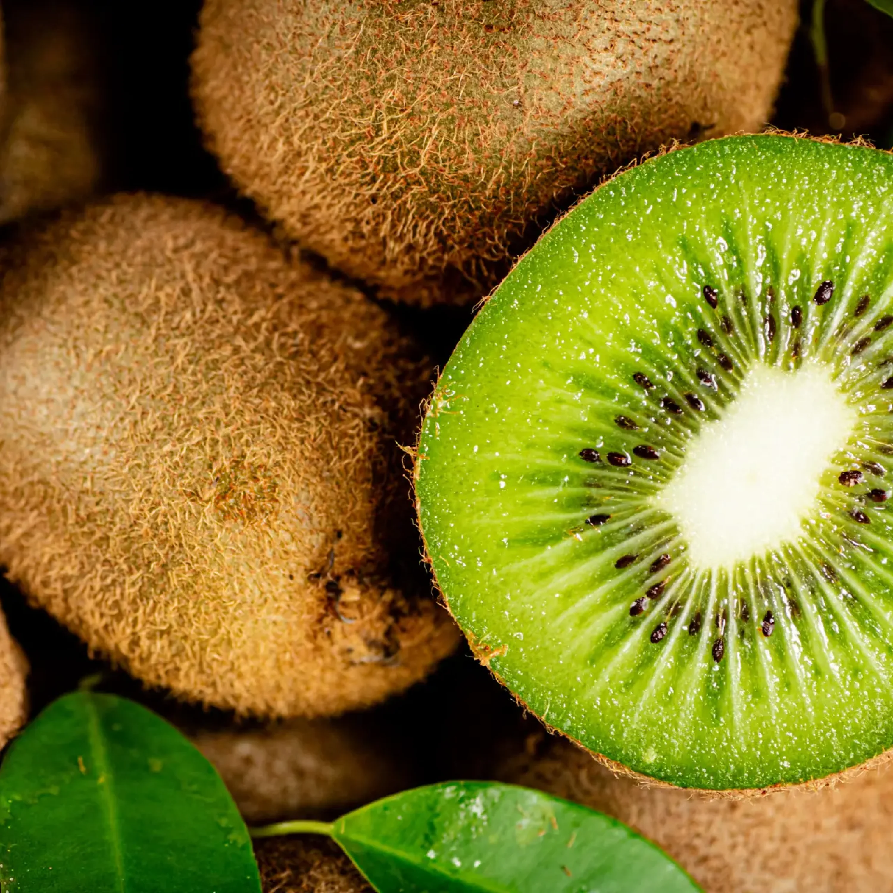 Half a ripe kiwi. Macro background. High quality photo